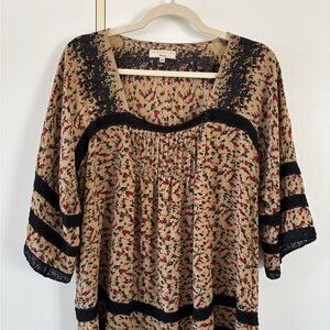Essentiel Antwerp Women Size 40 Silk Blouse Floral Lace Trim Luxury Cottagecore